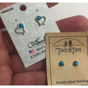 1689 Vintage Turquoise dainty  Heart stud 925 Sterling silver earrings new